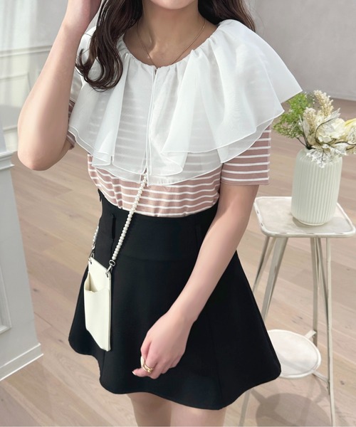 apres jour(アプレジュール)の「2WAYシフォンラッフルボーダープルオーバー【ZOZOTOWN限定アイテム】(Tシャツ/カットソー・レディース・レッド/ピンクベージュ/ブラック・フリー/X-LARGE)」の15枚目の写真