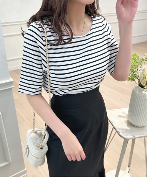 apres jour(アプレジュール)の「2WAYシフォンラッフルボーダープルオーバー【ZOZOTOWN限定アイテム】(Tシャツ/カットソー・レディース・レッド/ピンクベージュ/ブラック・フリー/X-LARGE)」の10枚目の写真