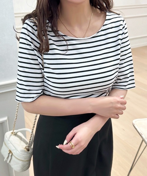 apres jour(アプレジュール)の「2WAYシフォンラッフルボーダープルオーバー【ZOZOTOWN限定アイテム】(Tシャツ/カットソー・レディース・レッド/ピンクベージュ/ブラック・フリー/X-LARGE)」の11枚目の写真