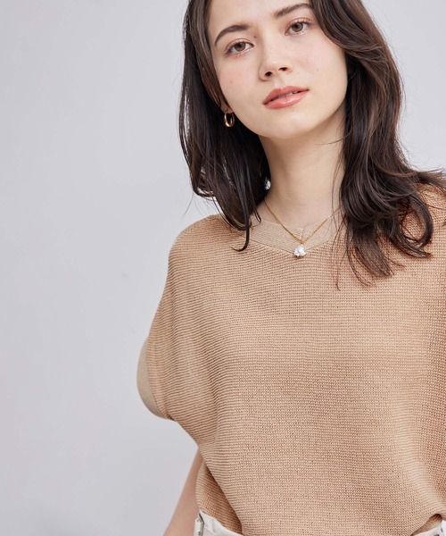 ROPE'（ロペ）の「前後2WAYペーパーヤーンミドルゲージドルマンプルオーバー（Tシャツ/カットソー・レディース・ベージュ/ホワイト系その他/スミクロ・38）」の3枚目の写真