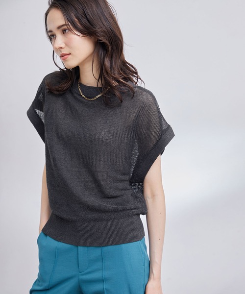 ROPE'（ロペ）の「前後2WAYペーパーヤーンミドルゲージドルマンプルオーバー（Tシャツ/カットソー・レディース・ベージュ/ホワイト系その他/スミクロ・38）」の2枚目の写真