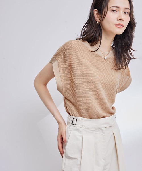 ROPE'（ロペ）の「前後2WAYペーパーヤーンミドルゲージドルマンプルオーバー（Tシャツ/カットソー・レディース・ベージュ/ホワイト系その他/スミクロ・38）」の15枚目の写真