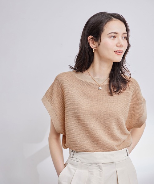 ROPE'（ロペ）の「前後2WAYペーパーヤーンミドルゲージドルマンプルオーバー（Tシャツ/カットソー・レディース・ベージュ/ホワイト系その他/スミクロ・38）」の13枚目の写真