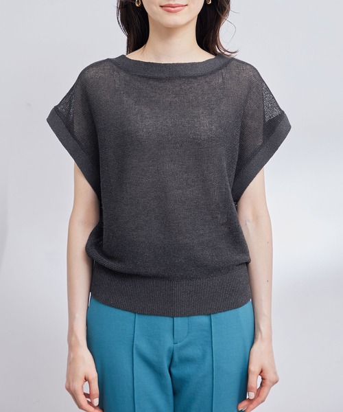 ROPE'（ロペ）の「前後2WAYペーパーヤーンミドルゲージドルマンプルオーバー（Tシャツ/カットソー・レディース・ベージュ/ホワイト系その他/スミクロ・38）」の5枚目の写真