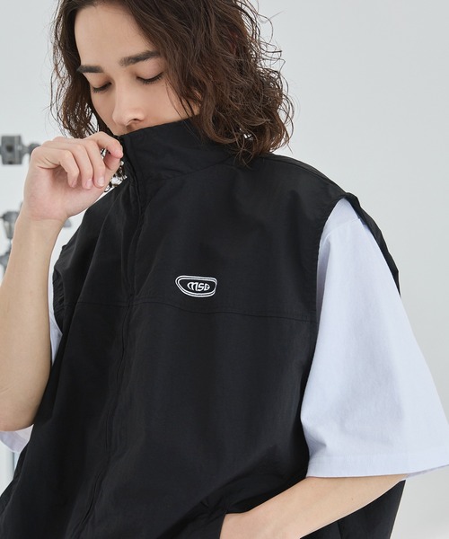 セール】ワンポイント刺繍ロゴ配色 ナイロン バルーンベスト
