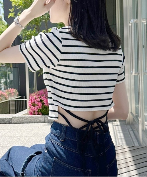 one way(ワンウェイ)の「バックリボンリンガーロゴTシャツ(Tシャツ/カットソー・レディース・ホワイト/ピンク/ブラック/グレー/ブラウン・FREE)」の4枚目の写真