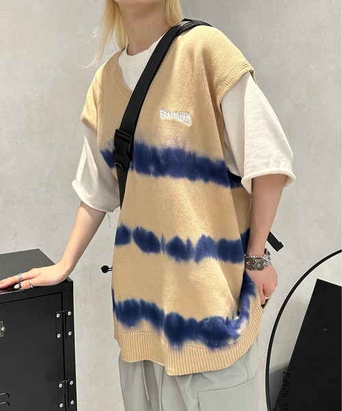 sedacle（セダクル）の「タイダイサマーニットベスト（ベスト・メンズ・ベージュ/ブラック/オレンジ・MEDIUM/LARGE）」の4枚目の写真