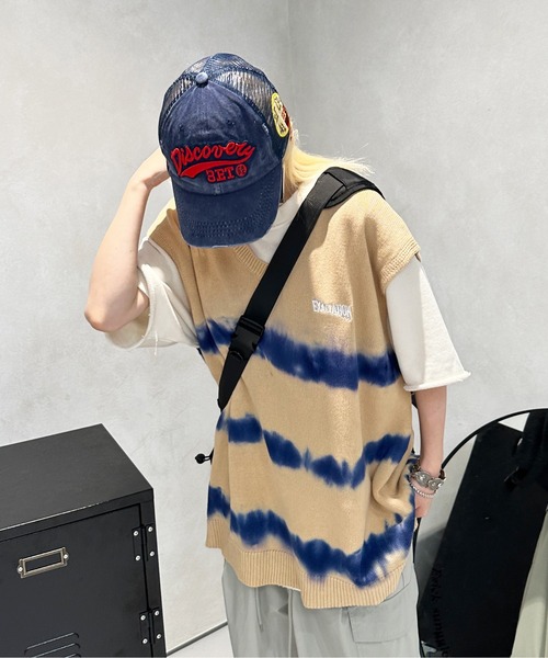 sedacle（セダクル）の「タイダイサマーニットベスト（ベスト・メンズ・ベージュ/ブラック/オレンジ・MEDIUM/LARGE）」の7枚目の写真