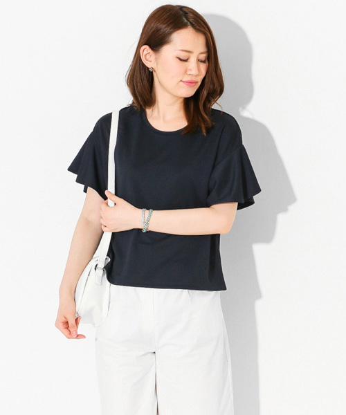 SENSE OF PLACE by URBAN RESEARCH(センスオブプレイスバイアーバンリサーチ)の「フレアスリーブTシャツ(Tシャツ/カットソー・レディース・ホワイト/ブラック/ブルー/ネイビー・FREE)」の2枚目の写真