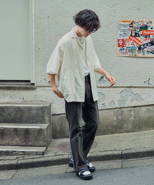 RAGEBLUE（レイジブルー）の「センターフリンジ/デニムフレアパンツ（デニムパンツ・メンズ・ブルー/ダークグレー・MEDIUM/LARGE）」の5枚目の写真