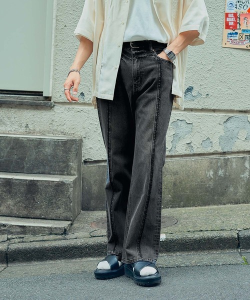 RAGEBLUE（レイジブルー）の「センターフリンジ/デニムフレアパンツ（デニムパンツ・メンズ・ブルー/ダークグレー・MEDIUM/LARGE）」の21枚目の写真