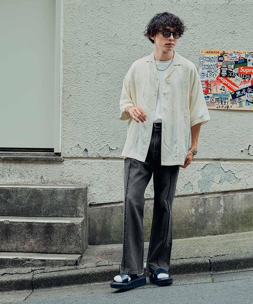 RAGEBLUE（レイジブルー）の「センターフリンジ/デニムフレアパンツ（デニムパンツ・メンズ・ブルー/ダークグレー・MEDIUM/LARGE）」の3枚目の写真