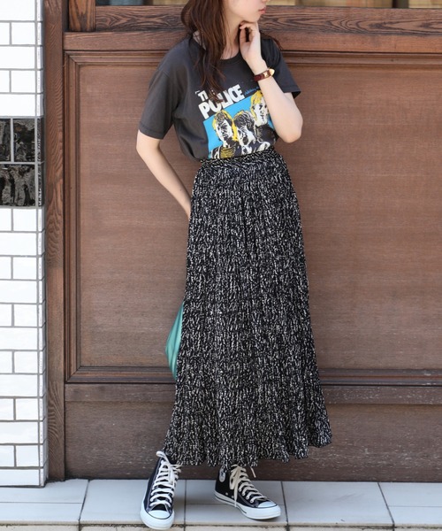 SETUP7（セットアップセブン）の「きれいな落ち感♪【SETUP7】総柄プリーツロングスカート（スカート・レディース・ベージュ/ホワイト/ブラック/グリーン・FREE）」の14枚目の写真