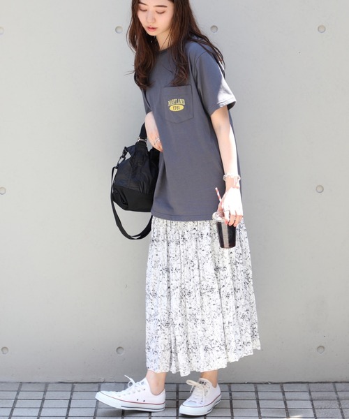 セール】きれいな落ち感♪【SETUP7】総柄プリーツロングスカート