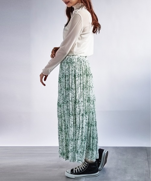 セール】きれいな落ち感♪【SETUP7】総柄プリーツロングスカート