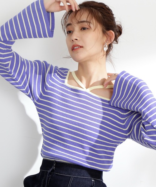 N.（N. Natural Beauty Basic）（エヌエヌナチュラルビューティーベーシック）の「◆ホルターネックフレア袖リブニット（ニット/セーター・レディース・パープル系その他/ホワイト系その他/ブラック系その他・MEDIUM）」の21枚目の写真