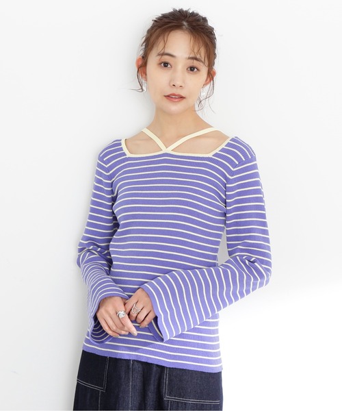 N.（N. Natural Beauty Basic）（エヌエヌナチュラルビューティーベーシック）の「◆ホルターネックフレア袖リブニット（ニット/セーター・レディース・パープル系その他/ホワイト系その他/ブラック系その他・MEDIUM）」の8枚目の写真