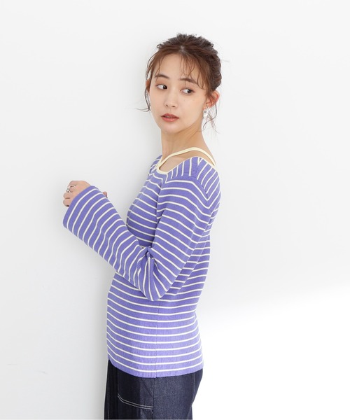 N.（N. Natural Beauty Basic）（エヌエヌナチュラルビューティーベーシック）の「◆ホルターネックフレア袖リブニット（ニット/セーター・レディース・パープル系その他/ホワイト系その他/ブラック系その他・MEDIUM）」の14枚目の写真