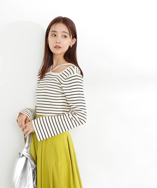 N.（N. Natural Beauty Basic）（エヌエヌナチュラルビューティーベーシック）の「◆ホルターネックフレア袖リブニット（ニット/セーター・レディース・パープル系その他/ホワイト系その他/ブラック系その他・MEDIUM）」の9枚目の写真