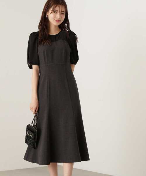 【プロポーションボディドレッシング】チェックドッキングロングワンピース フレア PROPORTION BODY DRESSING（プロポーションボディドレッシング