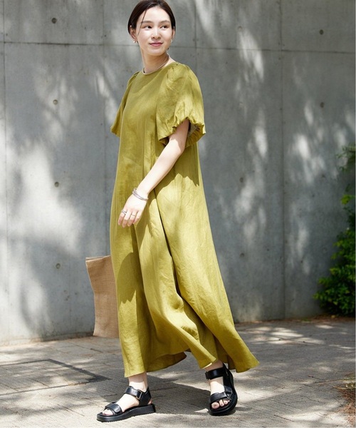 JOURNAL STANDARD(ジャーナルスタンダード)の「《追加2》リネンパフスリーブマキシワンピース(ワンピース・レディース・ブラック/ベージュ/アーミー・38/36)」の3枚目の写真