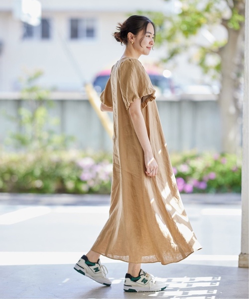 JOURNAL STANDARD(ジャーナルスタンダード)の「《追加2》リネンパフスリーブマキシワンピース(ワンピース・レディース・ブラック/ベージュ/アーミー・38/36)」の5枚目の写真