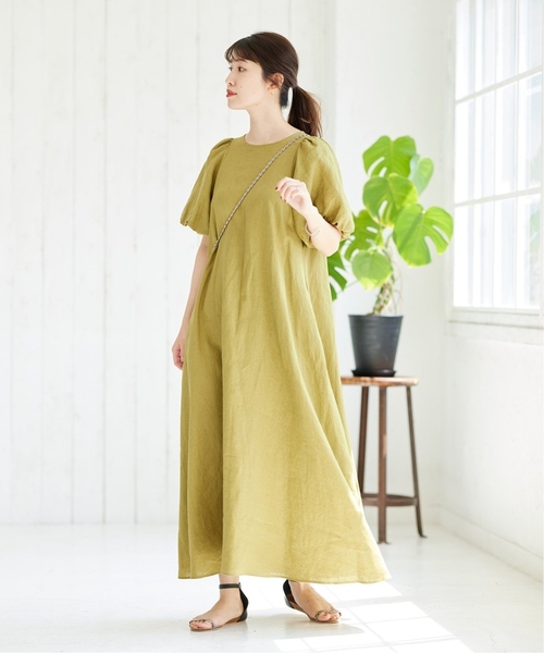JOURNAL STANDARD(ジャーナルスタンダード)の「《追加2》リネンパフスリーブマキシワンピース(ワンピース・レディース・ブラック/ベージュ/アーミー・38/36)」の6枚目の写真