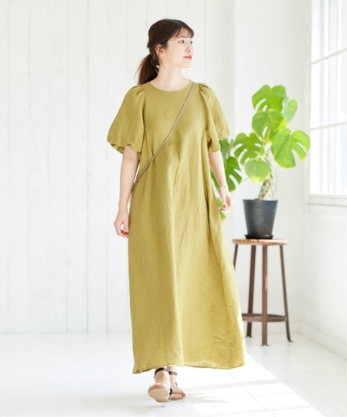JOURNAL STANDARD(ジャーナルスタンダード)の「《追加2》リネンパフスリーブマキシワンピース(ワンピース・レディース・ブラック/ベージュ/アーミー・38/36)」の7枚目の写真