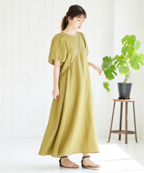JOURNAL STANDARD(ジャーナルスタンダード)の「《追加2》リネンパフスリーブマキシワンピース(ワンピース・レディース・ブラック/ベージュ/アーミー・38/36)」の9枚目の写真