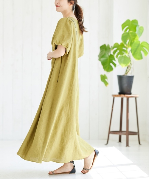 JOURNAL STANDARD(ジャーナルスタンダード)の「《追加2》リネンパフスリーブマキシワンピース(ワンピース・レディース・ブラック/ベージュ/アーミー・38/36)」の10枚目の写真