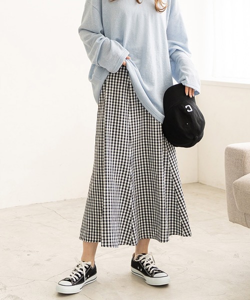 chocomee(チョコミー)の「ギンガムチェックマーメイドスカート/ gingham check mermaid skirt(スカート・レディース・ブルー/ブラック・FREE)」の5枚目の写真