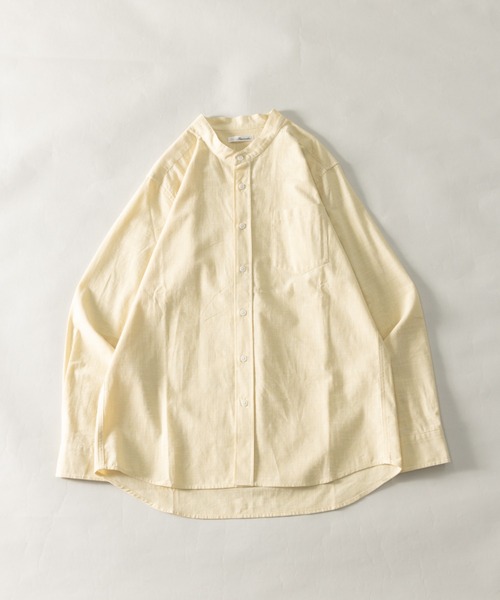 NYLAUS（ナイラス）の「レギュラーフィット ボタンダウン/バンドカラー ロングスリーブ シャンブレーシャツ（シャツ/ブラウス・メンズ・ネイビー系1/ベージュ系1/ベージュ系2/ネイビー系2/ホワイト系1/ホワイト系2/ブラック・LL/M/L）」の5枚目の写真