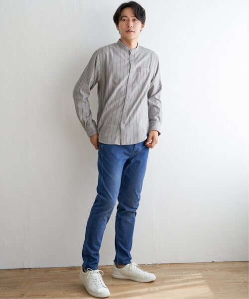 ikka（イッカ）の「イージーケアフランネルバンドカラー（シャツ/ブラウス・メンズ・ブルー/ブラック/グレー・M/S/L/XL）」の22枚目の写真