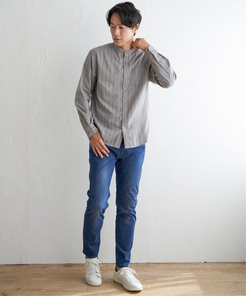 ikka（イッカ）の「イージーケアフランネルバンドカラー（シャツ/ブラウス・メンズ・ブルー/ブラック/グレー・M/S/L/XL）」の4枚目の写真