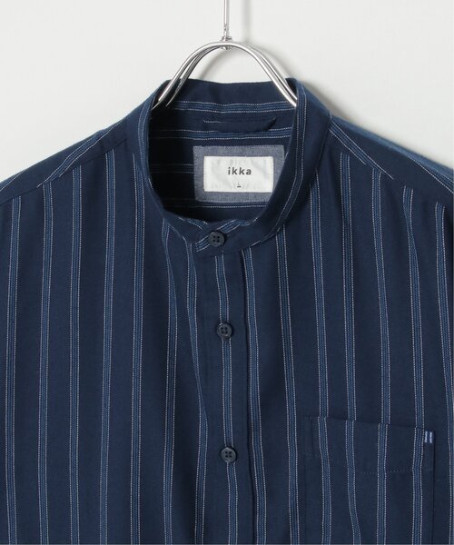 ikka（イッカ）の「イージーケアフランネルバンドカラー（シャツ/ブラウス・メンズ・ブルー/ブラック/グレー・M/S/L/XL）」の12枚目の写真
