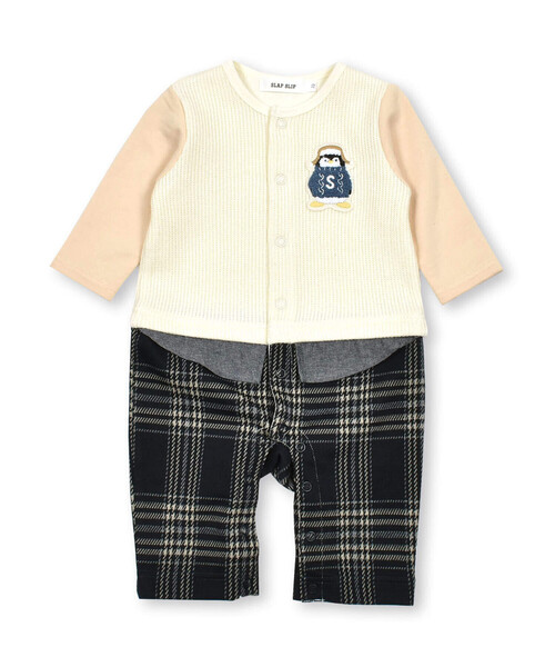 SLAP SLIP BABY（スラップスリップベビー）の「【お揃い】アニマルワッペン付レイヤード風チェックパンツロンパースベビー(70~80cm)（ロンパース・キッズ・オフホワイト/ブラウン・70cm/80ｃｍ）」の7枚目の写真