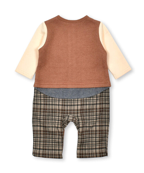 SLAP SLIP BABY（スラップスリップベビー）の「【お揃い】アニマルワッペン付レイヤード風チェックパンツロンパースベビー(70~80cm)（ロンパース・キッズ・オフホワイト/ブラウン・70cm/80ｃｍ）」の15枚目の写真