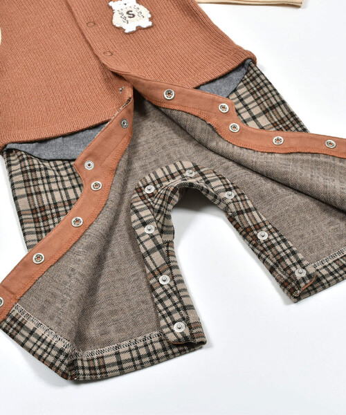 SLAP SLIP BABY（スラップスリップベビー）の「【お揃い】アニマルワッペン付レイヤード風チェックパンツロンパースベビー(70~80cm)（ロンパース・キッズ・オフホワイト/ブラウン・70cm/80ｃｍ）」の20枚目の写真