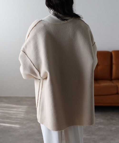 Bonjour Sagan(ボンジュールサガン)の「フェイクリングウールリバーシブルジャケット(ノーカラージャケット・レディース・ブラック/ライトベージュ/モカ・FREE)」の21枚目の写真