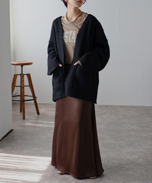 Bonjour Sagan(ボンジュールサガン)の「フェイクリングウールリバーシブルジャケット(ノーカラージャケット・レディース・ブラック/ライトベージュ/モカ・FREE)」の4枚目の写真