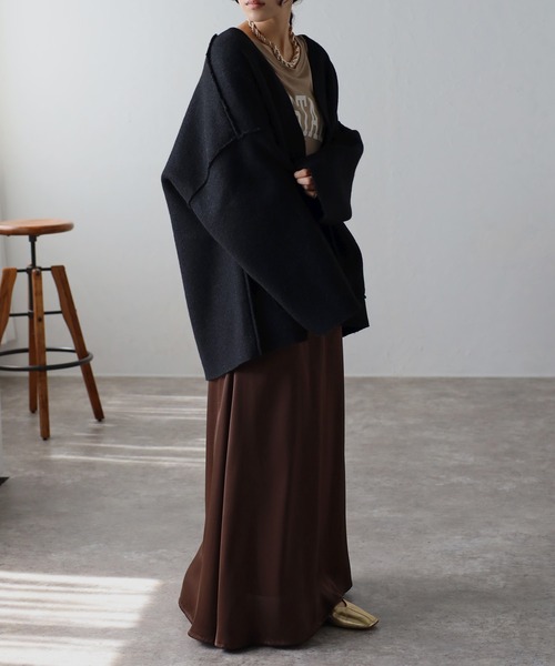 Bonjour Sagan(ボンジュールサガン)の「フェイクリングウールリバーシブルジャケット(ノーカラージャケット・レディース・ブラック/ライトベージュ/モカ・FREE)」の6枚目の写真