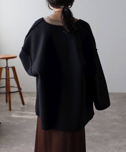 Bonjour Sagan(ボンジュールサガン)の「フェイクリングウールリバーシブルジャケット(ノーカラージャケット・レディース・ブラック/ライトベージュ/モカ・FREE)」の7枚目の写真