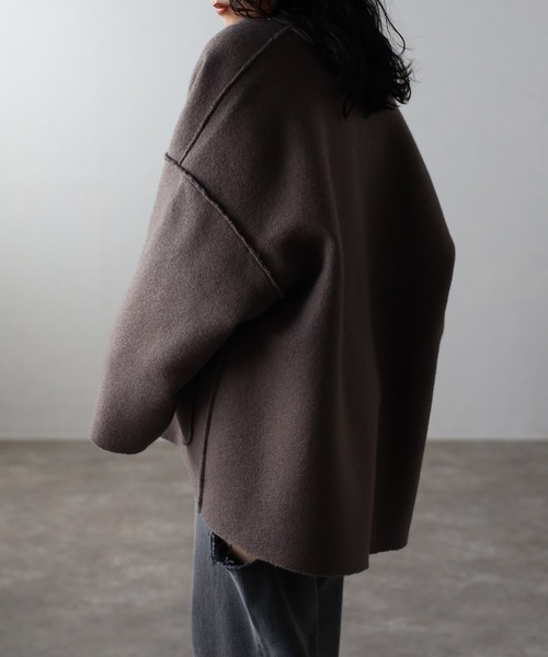 Bonjour Sagan(ボンジュールサガン)の「フェイクリングウールリバーシブルジャケット(ノーカラージャケット・レディース・ブラック/ライトベージュ/モカ・FREE)」の11枚目の写真