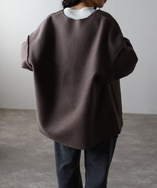 Bonjour Sagan(ボンジュールサガン)の「フェイクリングウールリバーシブルジャケット(ノーカラージャケット・レディース・ブラック/ライトベージュ/モカ・FREE)」の13枚目の写真