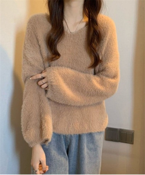 Loungedress - FUR Vネックニット モカ Loungedress - FUR Vネックニット モカの通販 by Ameri♡aunans