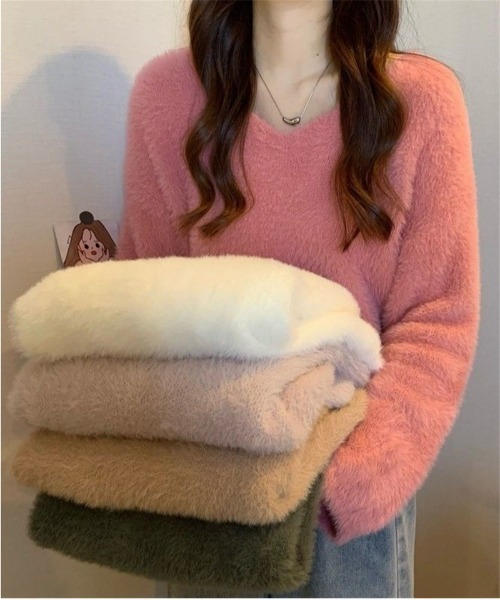 Ritzy(リッツィー)の「もこもこ Vネックニット(ニット/セーター・レディース・ピンク/ライトピンク/カーキ/ベージュ/ホワイト・FREE)」の21枚目の写真