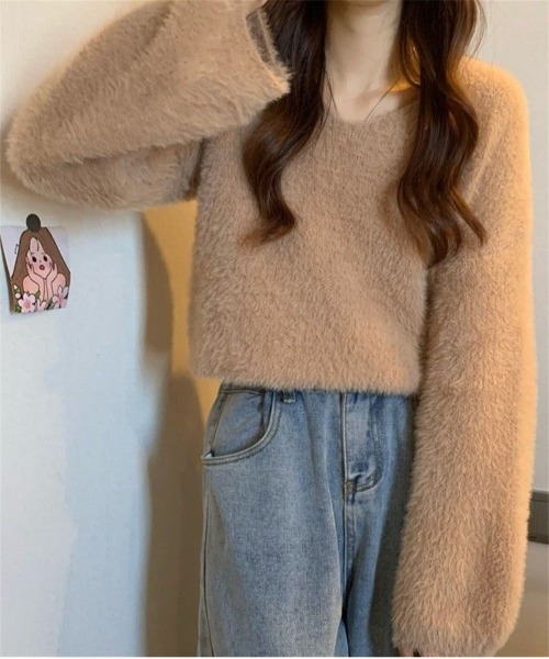 Ritzy(リッツィー)の「もこもこ Vネックニット(ニット/セーター・レディース・ピンク/ライトピンク/カーキ/ベージュ/ホワイト・FREE)」の10枚目の写真