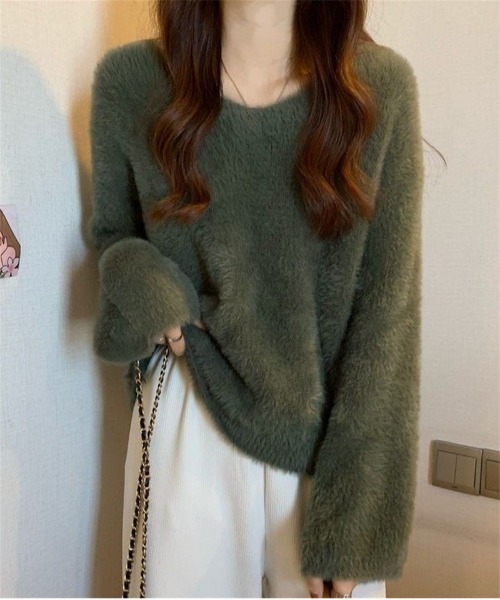 Ritzy(リッツィー)の「もこもこ Vネックニット(ニット/セーター・レディース・ピンク/ライトピンク/カーキ/ベージュ/ホワイト・FREE)」の13枚目の写真