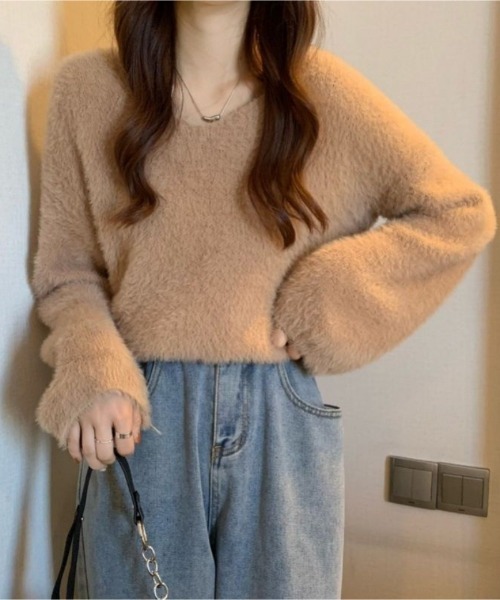 Ritzy(リッツィー)の「もこもこ Vネックニット(ニット/セーター・レディース・ピンク/ライトピンク/カーキ/ベージュ/ホワイト・FREE)」の11枚目の写真