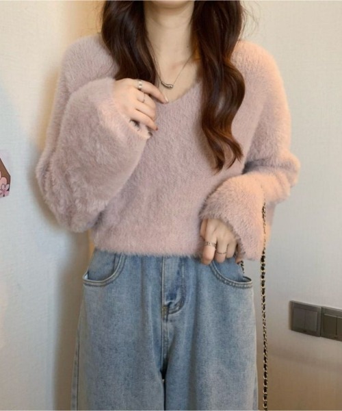 Ritzy(リッツィー)の「もこもこ Vネックニット(ニット/セーター・レディース・ピンク/ライトピンク/カーキ/ベージュ/ホワイト・FREE)」の19枚目の写真